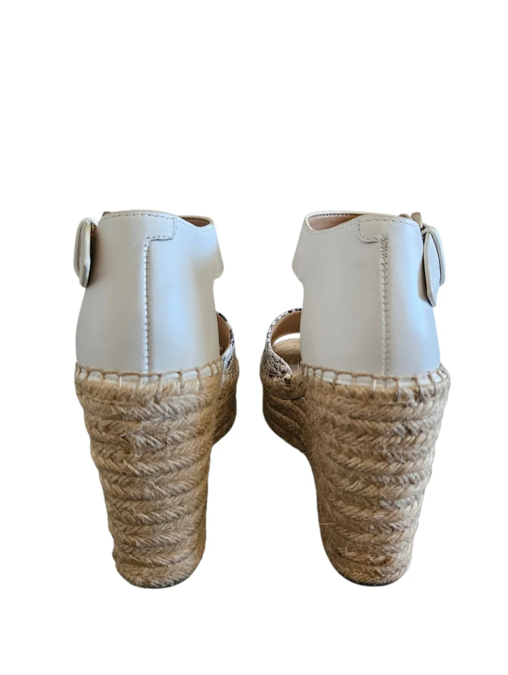 Marc Fisher Alida White Snakeskin Print Leather Espadrille Wedge Sandals Size 8